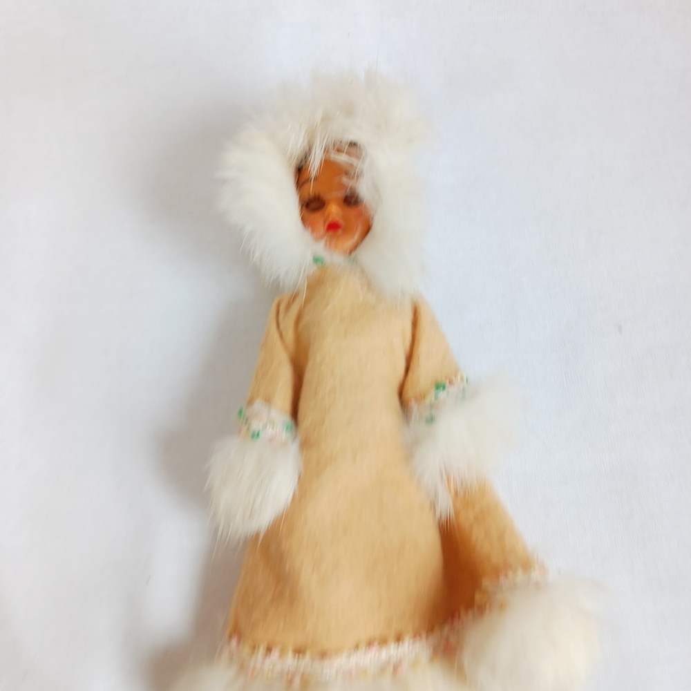 Eskimo Doll Vintage 1960s Real Fur Trim Souvenir